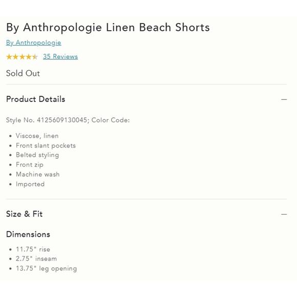 By Anthropologie Linen City Beach Belted Linen Viscose Shorts in Pearl L NWT $98 - Picture 7 of 8
